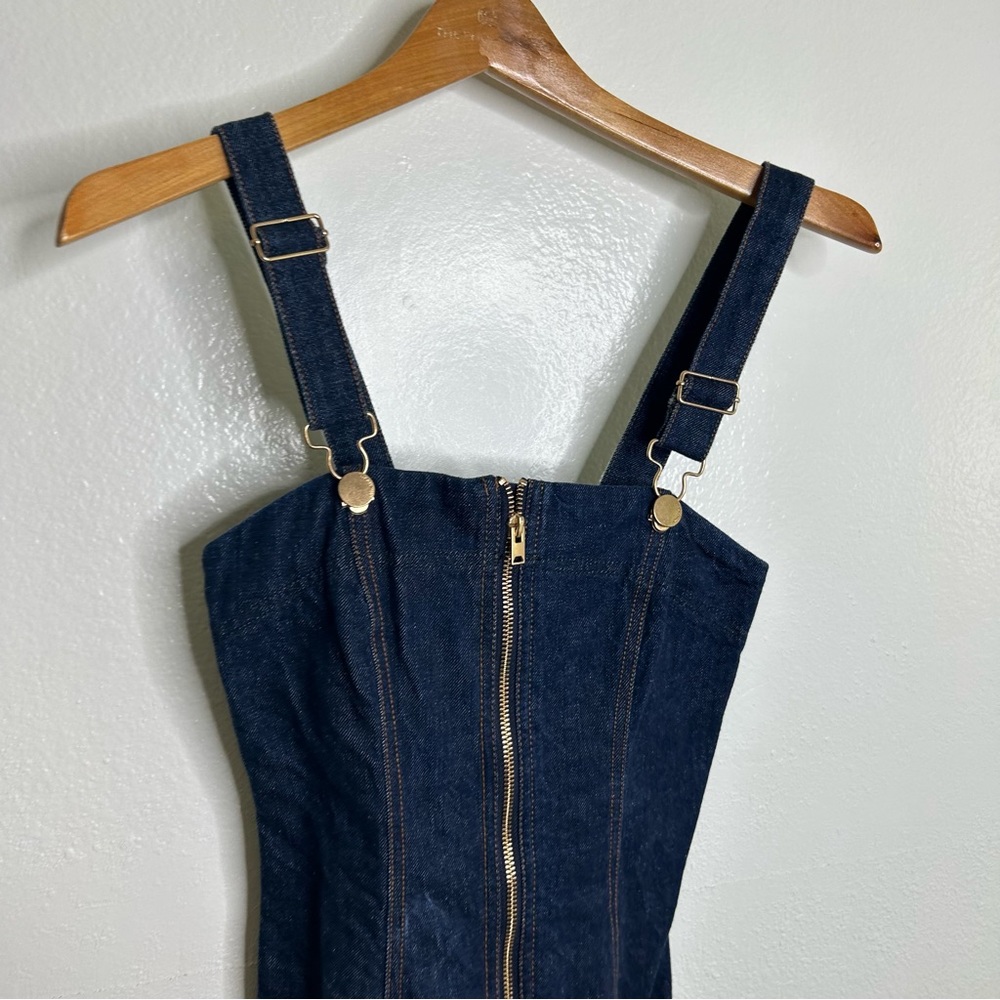 Alice McCall 100% Cotton Dark Denim Zip Front Tank Mini Dress Size 0